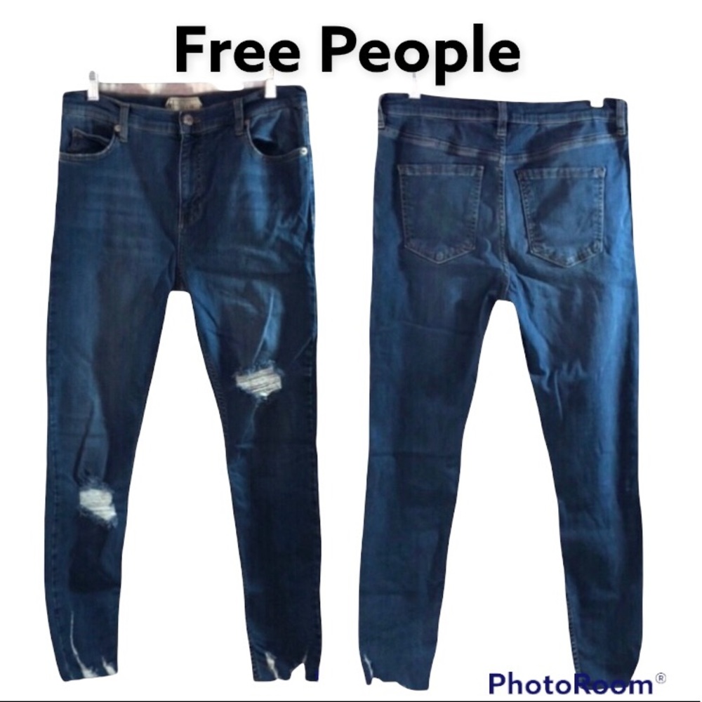 Free People Distress med blue denim jean Women 30R